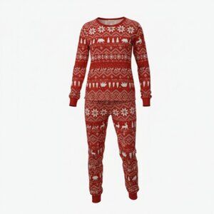 PatPat Men’s Pajama Set Size M Red Christmas Fair Isle 2PC Long Sleeve Sleepwear